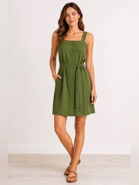 Everlane GoWeave Picnic Dress Olive Green Size 00 42” Length